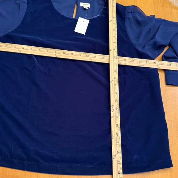 NWT J. Crew royal blue velvet sheer puff sleeve top size large holiday cocktail - Picture 11 of 12
